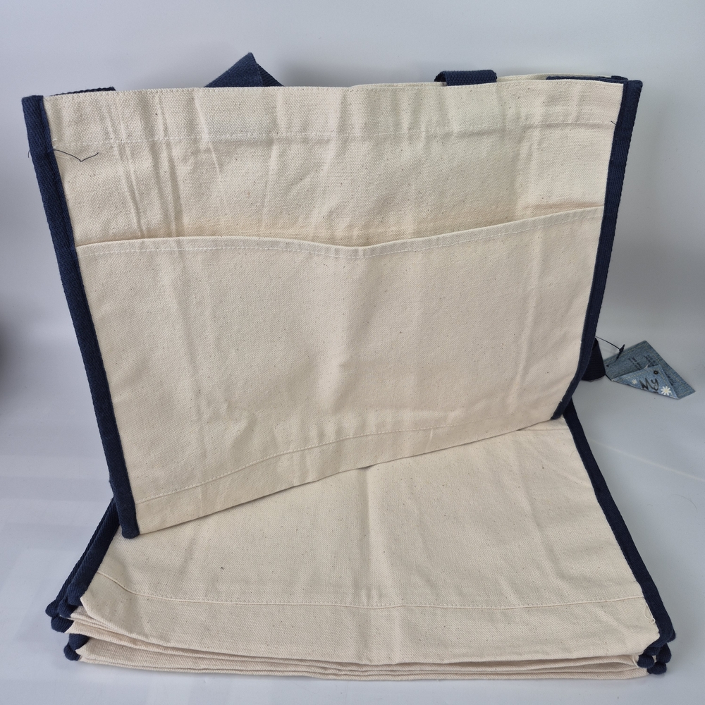 Me & My B.A.G. Lot of 4 Large Canvas Tote Bags with Navy Blue Trimming 15x12x5"